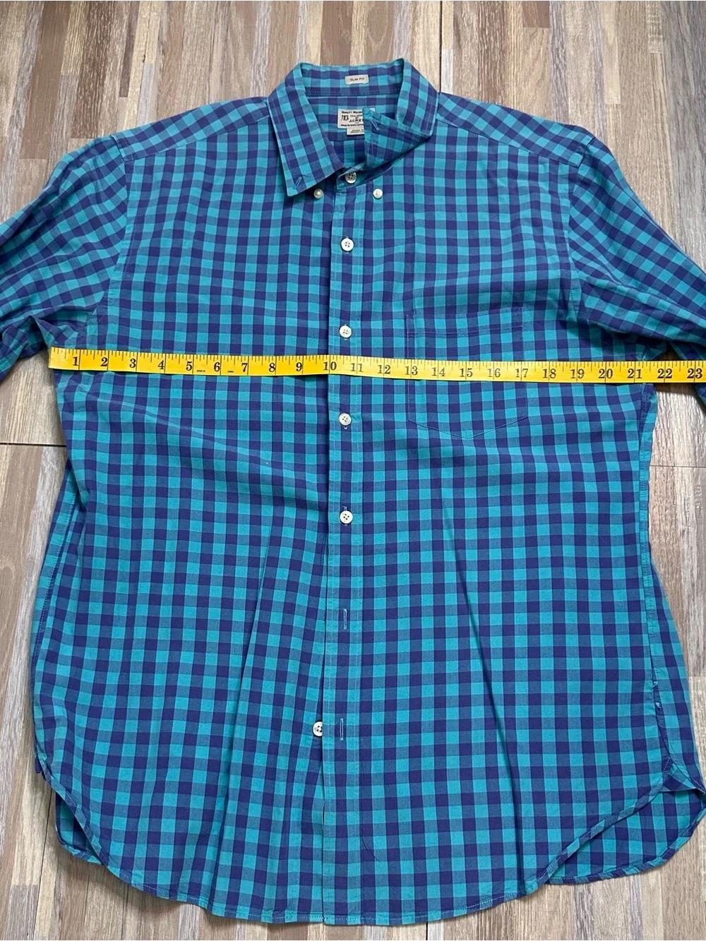J. Crew Teal and Navy Check Long-Sleeve Button-Down Shirt Men's Size Large